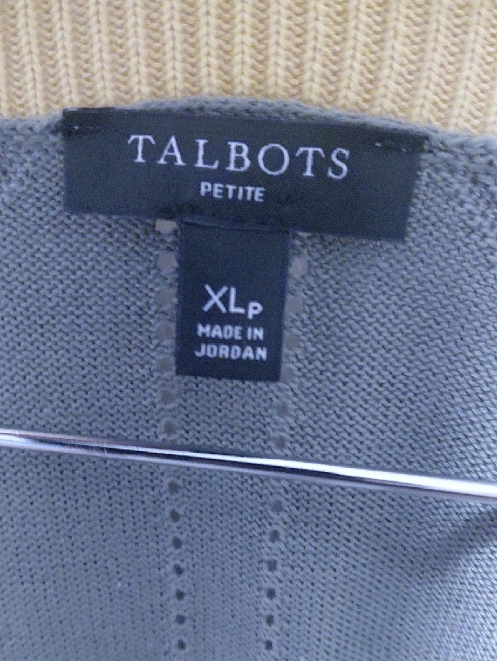 Talbots Olive Green V-Neck Cardigan with Yellow Trim and Navy Hem - Picture 7 of 7